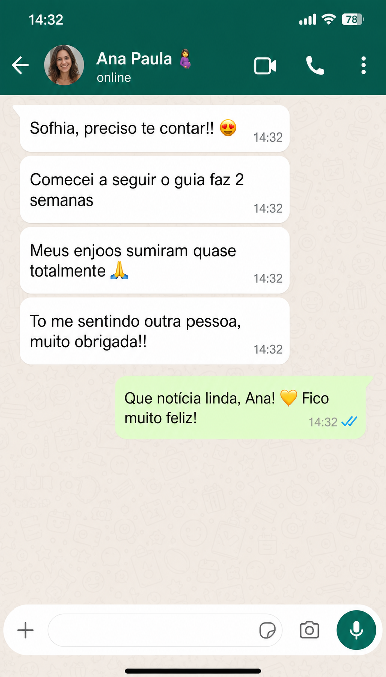 Mensagem de WhatsApp de uma cliente